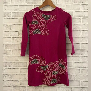 Girl’s TEA magenta colored long sleeve floral lotus shift dress 8